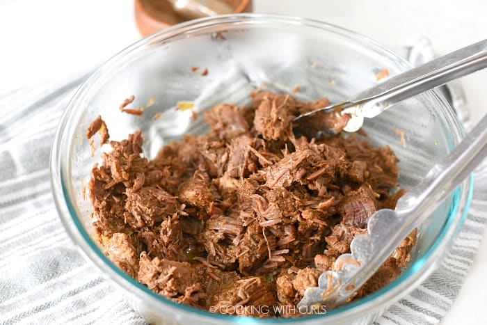 Instant Pot Cafe Mocha Pot Roast in a large glass bowl. 