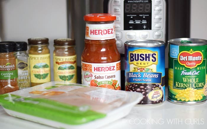 Instant Pot Chicken Taco Bowls ingredients on the counter.