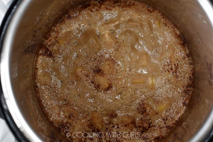 looking down on a pot of cooked oatmeal. 