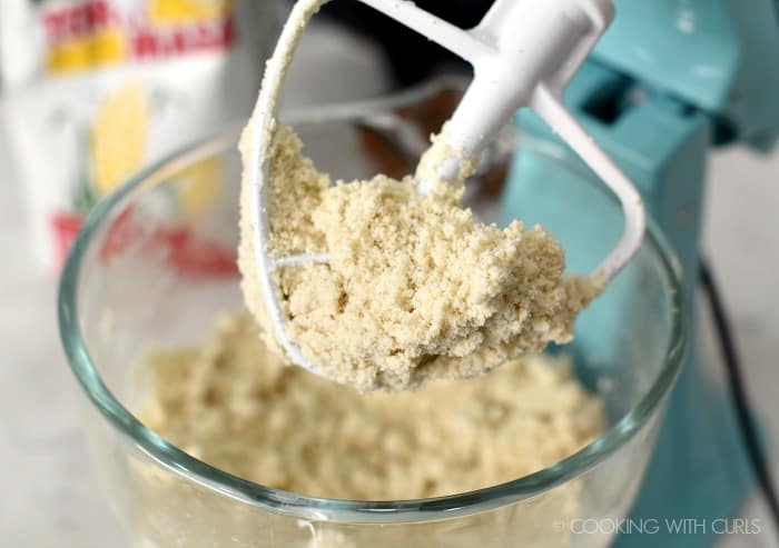 Masa and water mixed together in a stand mixer. 