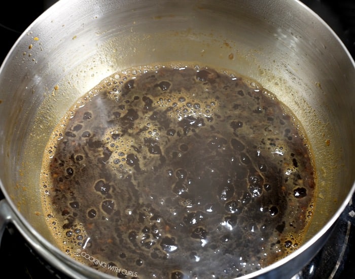 Teriyaki sauce simmering in a saucepan